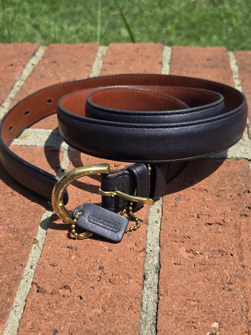 Coach Womens XL Dark Navy Cowhide And Solid Brass Buckle Belt